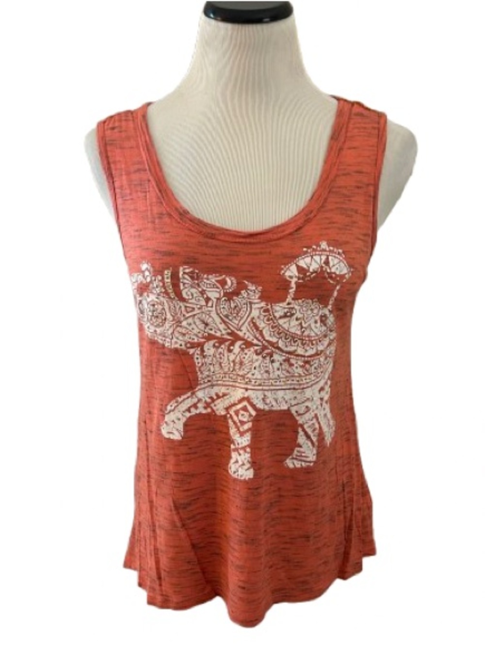 GUC Tru Self Orange/White Boho Graphic Elephant Scoop Neck Tank Top. Size M.